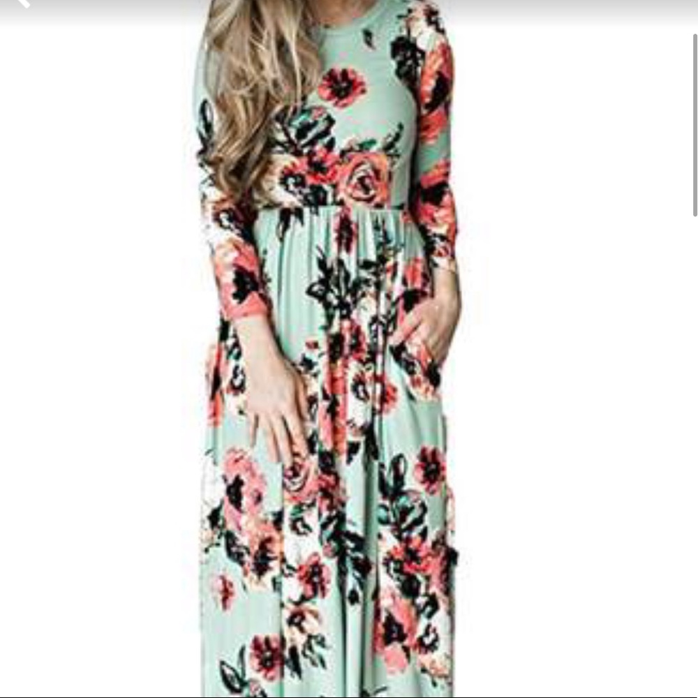 Sea foam green floral print dress